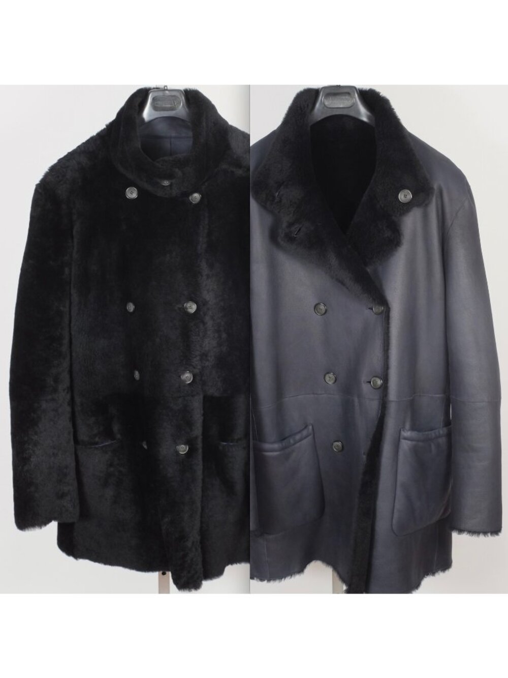 Giorgio Armani Black Label shaved shearling coat 54 US 44 black reversible $10k